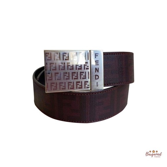 Authentic Fendi Dark Red/Brown Signature FF Reversible Buckle Belt Size 32 - Picture 1 of 12